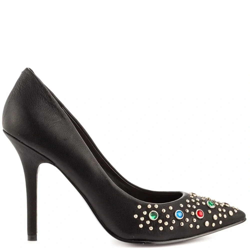 NEW GUESS Plasa Black Leather PointedToe Pump SZ 9